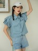 夏季最后清仓【时装系列】ME TOWN'S E1111短款湖蓝翻领爱心短款衬衫M1-2-喜出 商品缩略图0