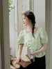 【限八一促】【韩系小衫】（微脏）C01清新绿抽绳褶皱短袖小衫-喜出 商品缩略图1