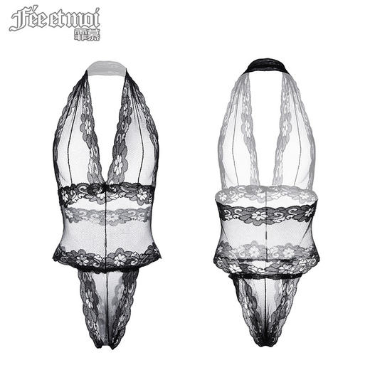 【情趣内衣】霏慕 简约蕾丝挂脖透视连体衣7716（限价19.9）【独家】 商品图6