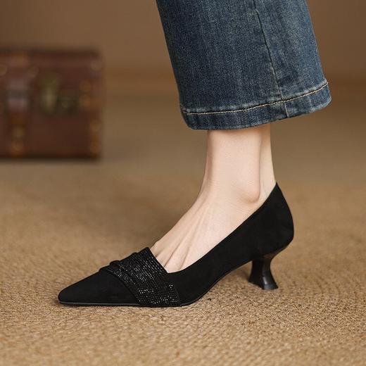 【预售5天】5cm|职业通勤尖头高跟鞋女粗跟新款气质水钻浅口单鞋JLY&18-630A 商品图1