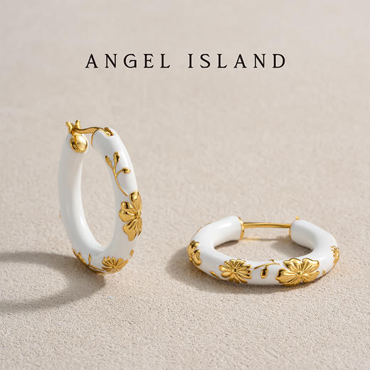 ANGEL ISLAND 「花园」彩色白色滴釉浮雕花卉耳圈气质古典耳环 商品图3