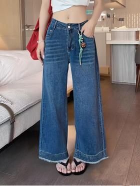 11.11直降到底！！【牛仔系】7130夏季毛边软料直筒复古水洗九分牛仔-喜出