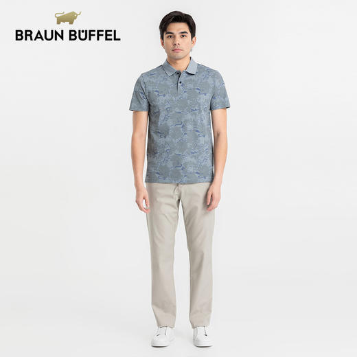 布兰施100纯棉T恤夏季薄款休闲翻领Polo衫男短袖时尚印花上衣 商品图4