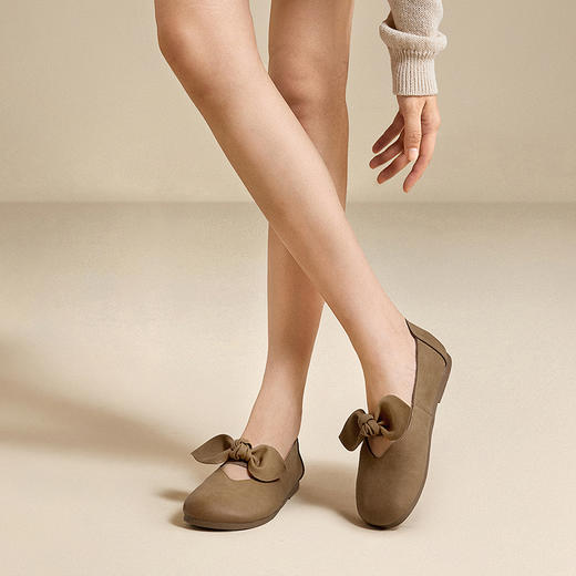 千百度蝴蝶结全包勃肯鞋玛丽珍鞋女平底真皮晚晚单鞋A25413008 商品图4