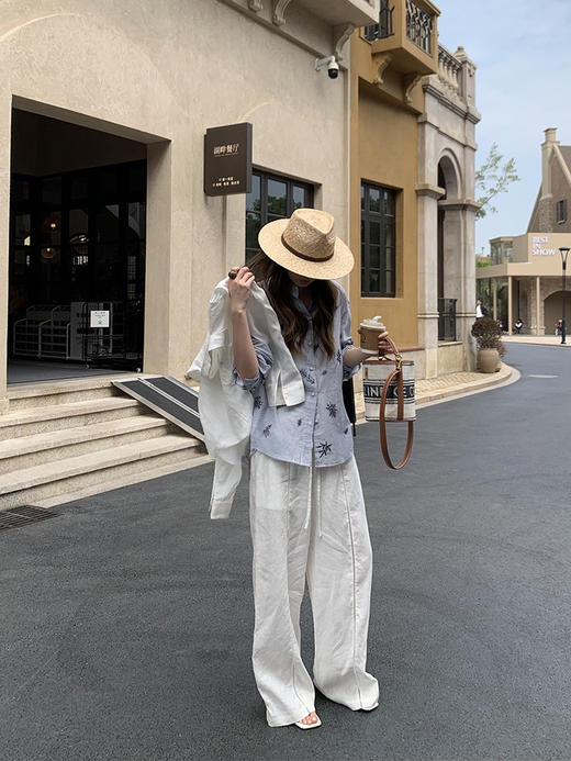 小众原单高阶时髦棕榈树下刺绣条纹衬衫 商品图14