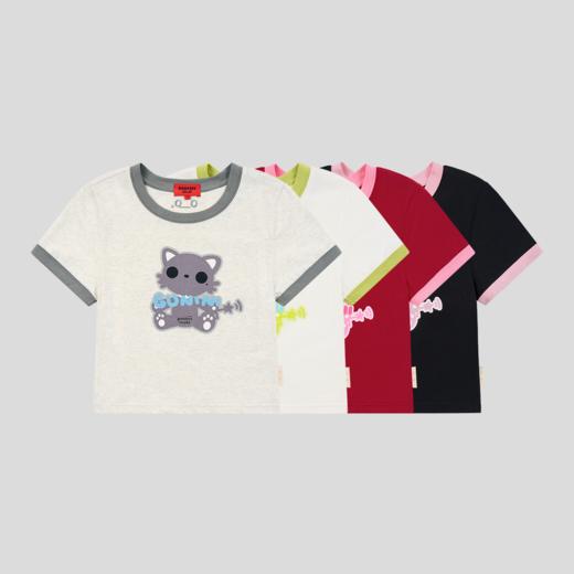 GOODBAI GOODEES 可爱小猫logo撞色正肩短款短袖T恤 商品图1