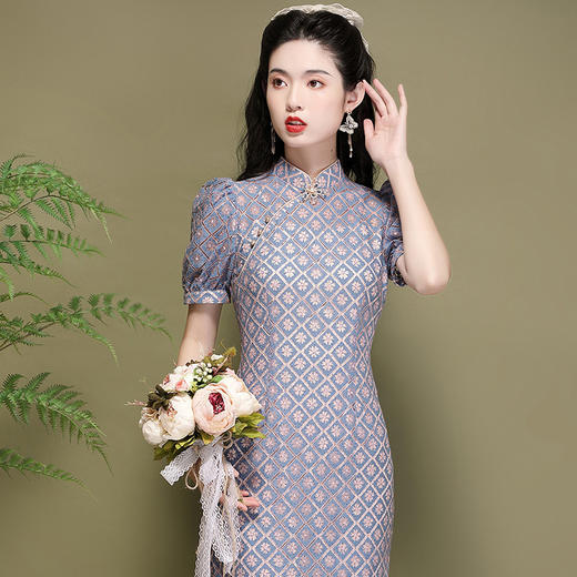 「自」全新升级【铂金会员358/天猫479/差价121】(72803)洛诗琳复古国风气质连衣裙2025夏季蕾丝显瘦改良旗袍裙女 商品图1