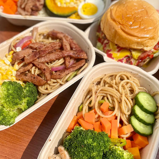 喇叭花一次性纸浆餐盒轻食沙拉盒饭盒快餐盒水果盒可降解甘蔗浆双格三格烤肉盒 商品图4