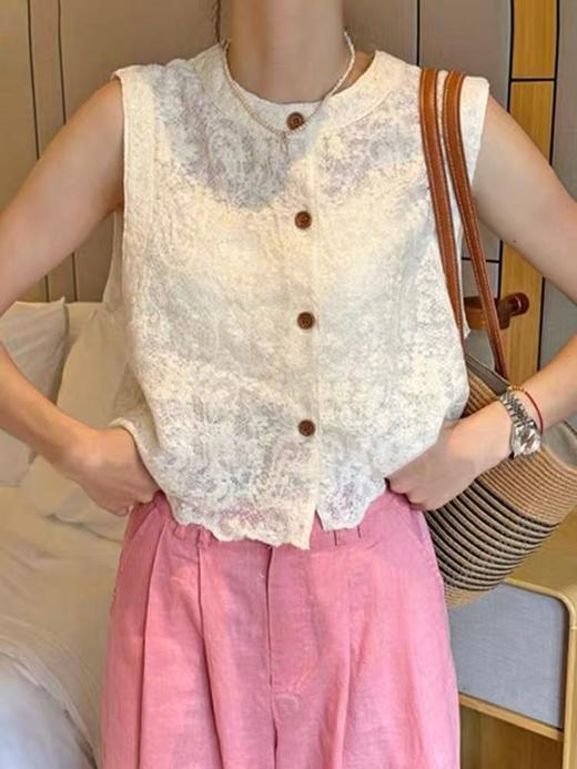 【新品推荐】重工全蕾丝刺绣无袖背心马甲-喜出 商品图0