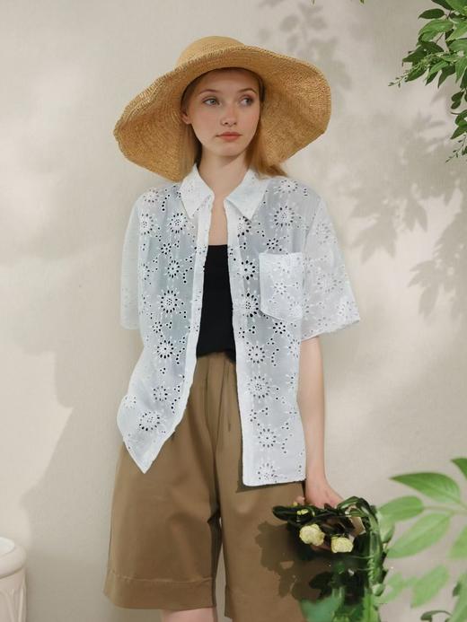 七夕福利-NO退【超值新品】垫肩可拆-重工镂空刺绣翻领宽松大版上衣（不含吊带）-喜出 商品图2