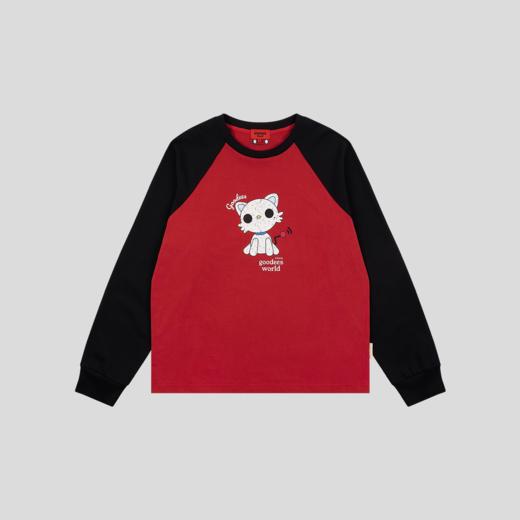 GOODBAI GOODEES 机器小猫logo做旧图案印花撞色oversize长袖T恤 商品图4