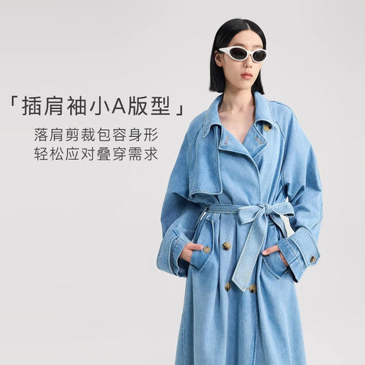 lost in echo2024秋季新款高级休闲双排牛角扣牛仔长款风衣外套女 商品图1