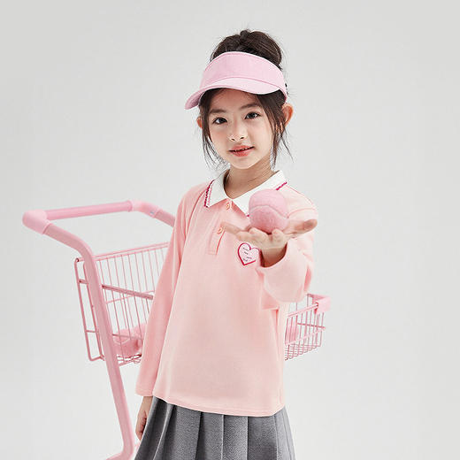 笛莎Deesha 童装女童T恤2025秋新款女童木耳边polo领上衣 商品图0