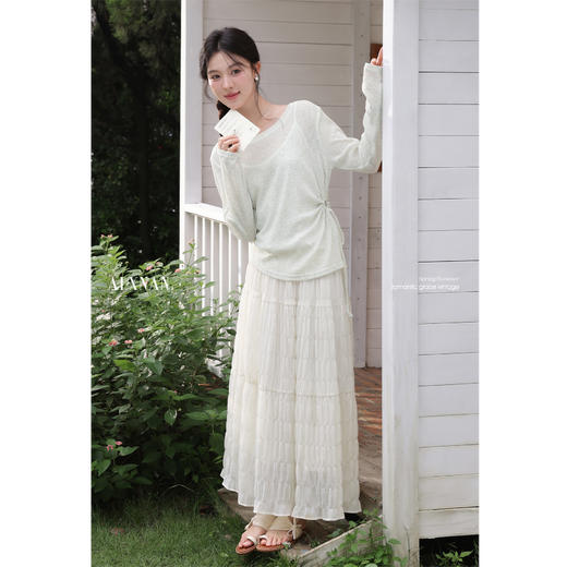 鹿向南「鸽羽拿铁」浅绿色长袖T恤女夏季防晒罩衫设计感抽绳上衣 商品图3