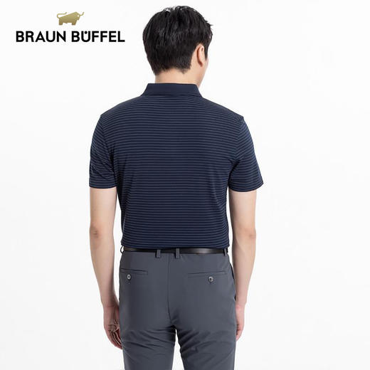 BRAUN BUFFEL/布兰施男士轻奢商务休闲POLO衫舒适百搭翻领横条T恤 商品图3