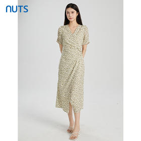 NUTS商场同款夏季V领气质时尚高腰V领碎花短袖连衣裙422101065