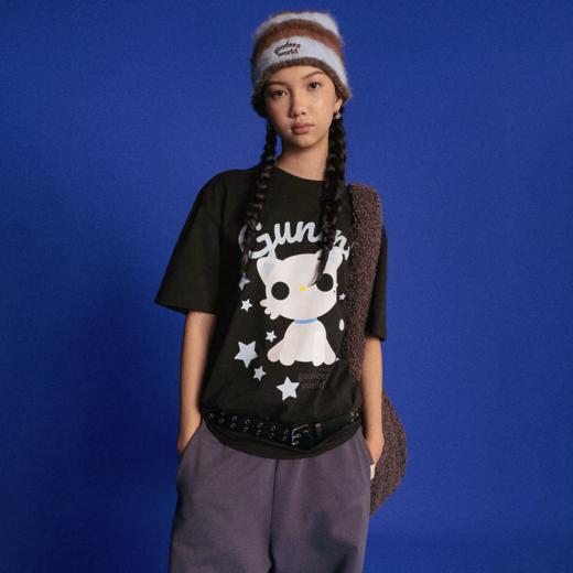 GOODBAI GOODEES 星星机器小猫logo图案印花oversize短袖T恤 商品图0