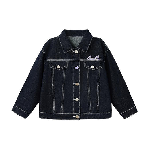 笛莎Deesha 童装女童外套2025秋新款女童宽松翻领字母标撞色装饰牛仔外套 商品图4