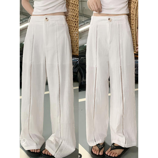 <曾小咸推荐>蕾丝白色高腰休闲阔腿裤女夏季薄款 商品图4