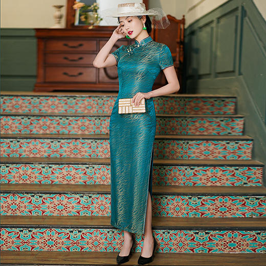 素色提花真丝旗袍WXG-C-33 商品图2