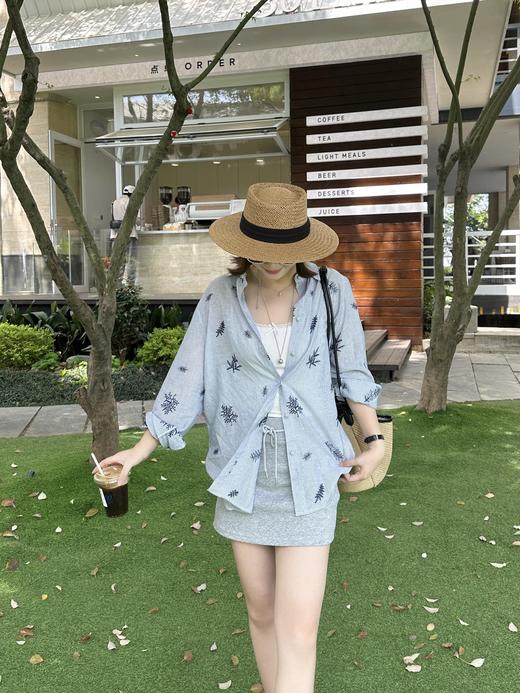 小众原单高阶时髦棕榈树下刺绣条纹衬衫 商品图10