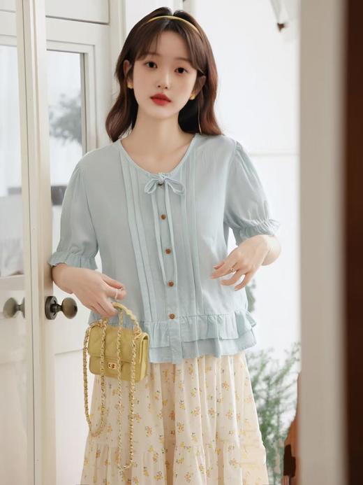 【韩系小衫】25088系带双层蛋糕短袖小衫-喜出 商品图1