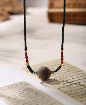 【沉香溯源】棋楠绿松石圆珠项链 约16mm棋楠圆珠、约4mm绿松石扁珠、约6mm松石圆珠、S925银镀金配件  BCCSDIY67