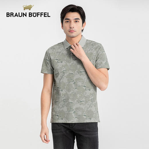 布兰施100纯棉T恤夏季薄款休闲翻领Polo衫男短袖时尚印花上衣 商品图3