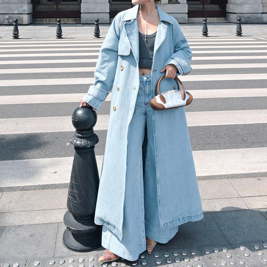 lost in echo2024秋季新款高级休闲双排牛角扣牛仔长款风衣外套女 商品图4