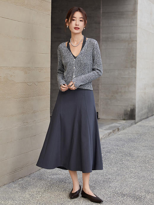 简约大气高腰深灰色半身裙 显瘦中长款伞裙 商品图1