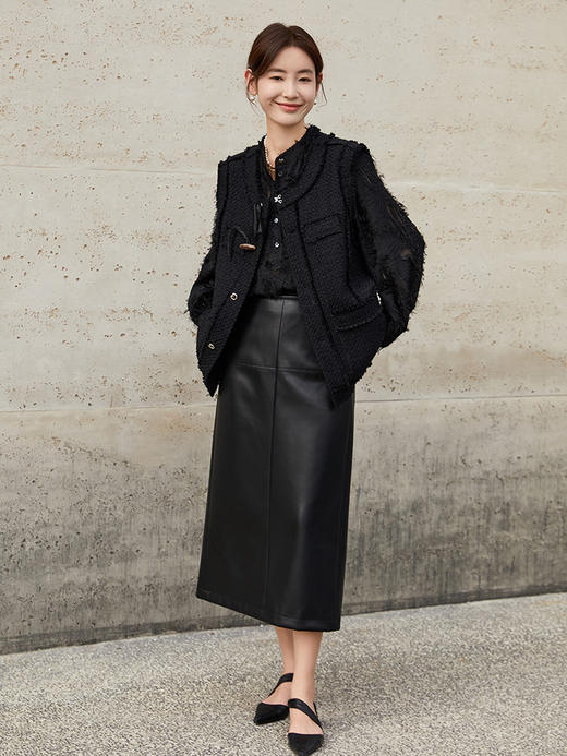 飒气御姐！黑色 pu 皮中长半身裙 简约直筒 通勤百搭皮裙 商品图1