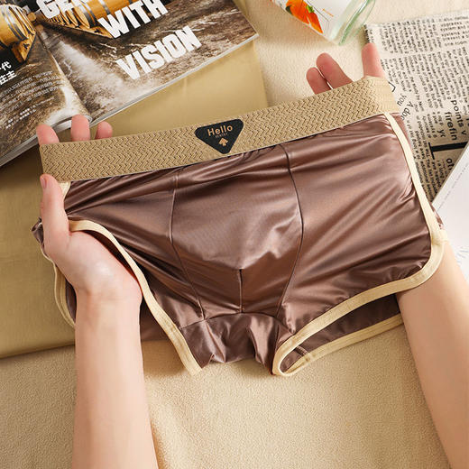 四条装！【无痕轻薄凉感，10A级抑菌+单向导湿！】2025夏季新款轻奢缎面冰丝男士内裤 无痕抑菌男士内裤 男款平角裤-QA 商品图5