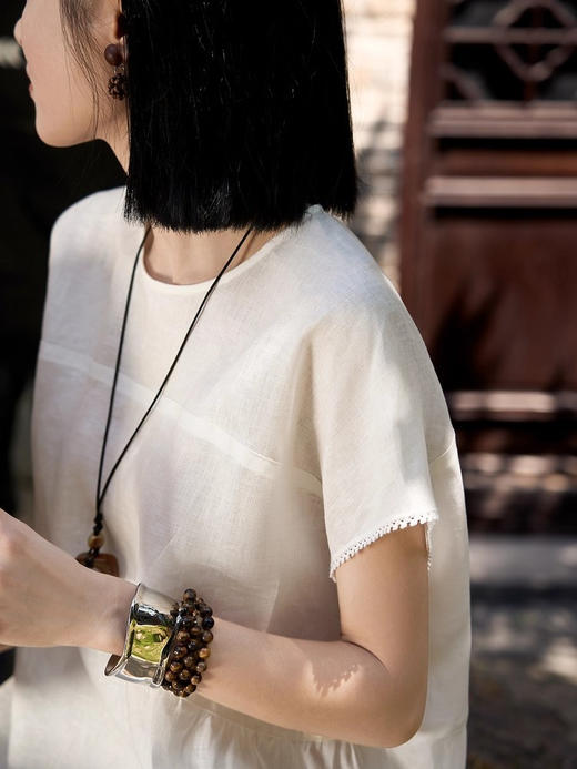 进口苎麻桑蚕丝蕾丝花边上衣小A轻盈麻衫 商品图3