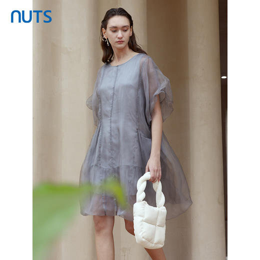 NUTS商场同款夏季设计感网纱拼接宽松短袖连衣裙324101083B 商品图2