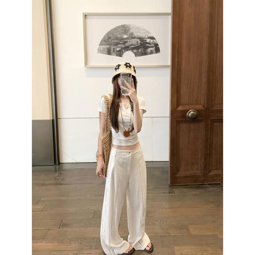 <曾小咸推荐>蕾丝白色高腰休闲阔腿裤女夏季薄款 商品图1