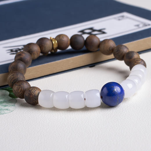 xy0448沉香+和田玉青金石生莲蓬手串 商品图3