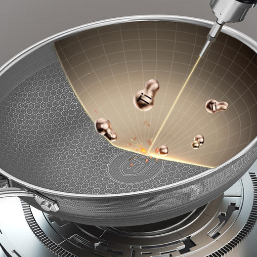 【多层复合一体】康巴赫 钛蜂窝双面屏炒锅套装 1套 蜂窝纹理新升级不粘效果更显著（1个蒸屉+2个海绵擦+1个锅铲） 商品图1