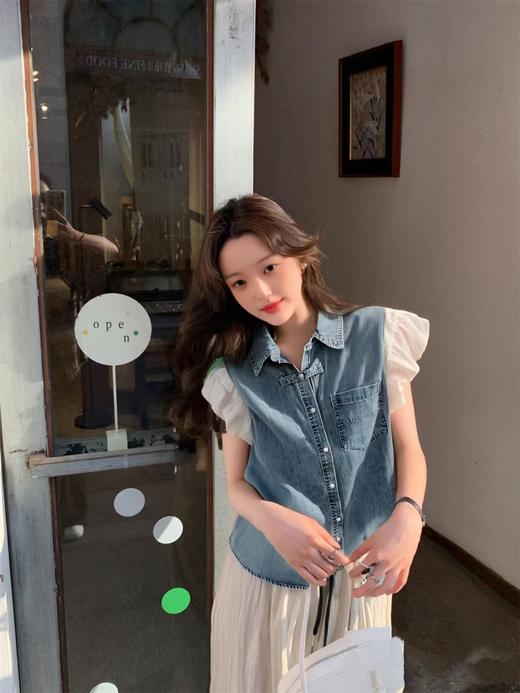 【时装系列】ME TOWN'S （三季可穿）E3070盘扣花苞袖牛仔马甲M1-2-喜出 商品图2