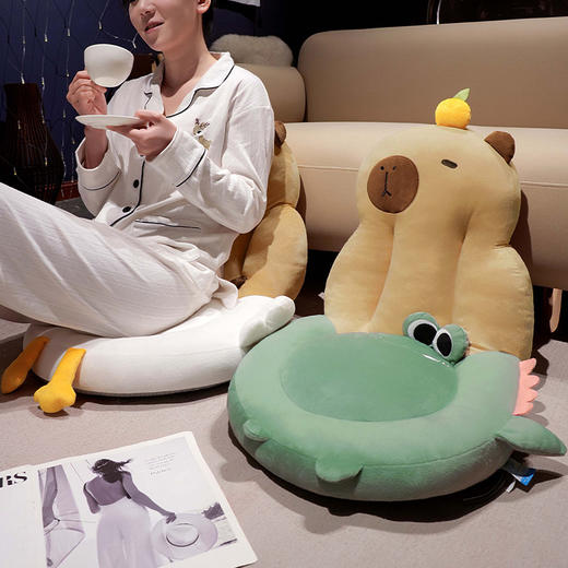 自然醒圆形水豚立体坐垫靠背一体办公室久坐屁垫护腰椅子垫QYL 商品图14