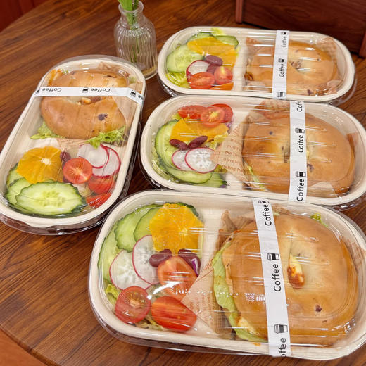 喇叭花一次性纸浆餐盒轻食沙拉盒饭盒快餐盒水果盒可降解甘蔗浆双格三格烤肉盒 商品图3