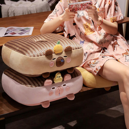 自然醒卡皮巴拉冰藤蒲团坐垫夏季学生教室板凳屁垫藤席垫汽车椅垫QYL 商品图14