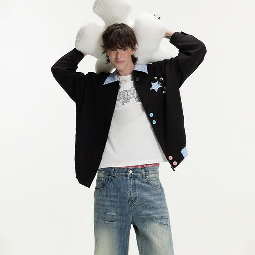 YKYB黄子韬外套夹克情侣青春活力星梦乐动撞色领水波纹撞色翻领上衣Y53FWT073 商品图1