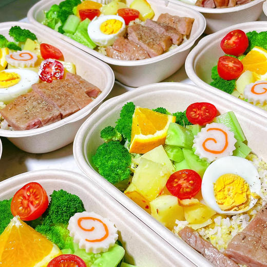 喇叭花一次性纸浆餐盒轻食沙拉盒饭盒快餐盒水果盒可降解甘蔗浆双格三格烤肉盒 商品图1