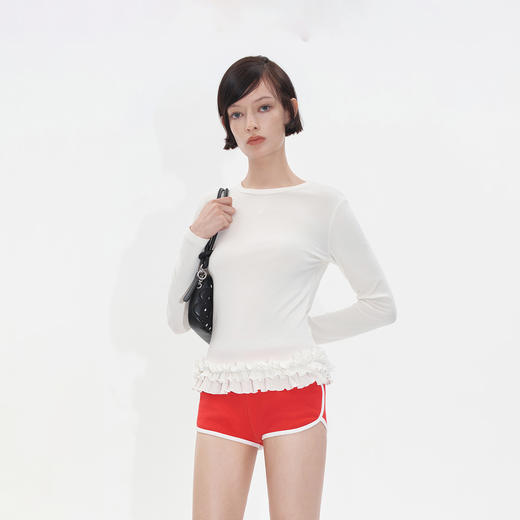 Herlian2025年秋季新品女士下摆立体多层次荷叶边装饰打底衫 商品图0