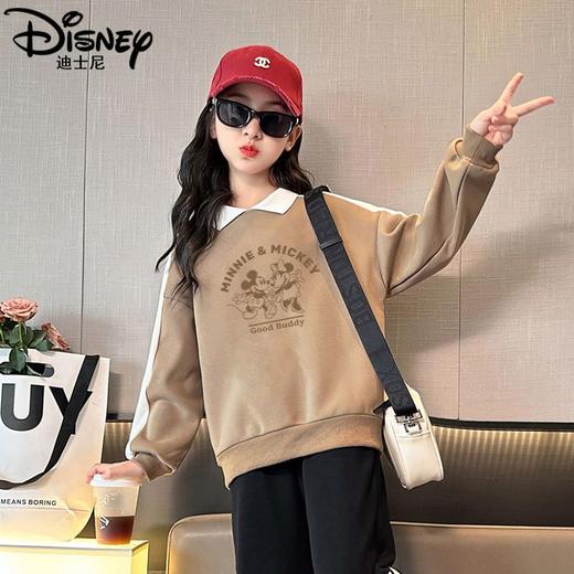 迪士尼女童加绒卫衣秋冬新款女大童上衣冬季加厚保暖衣打底衫洋气 商品图1