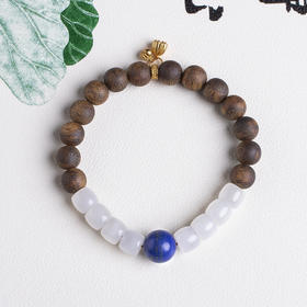 xy0448沉香+和田玉青金石生莲蓬手串