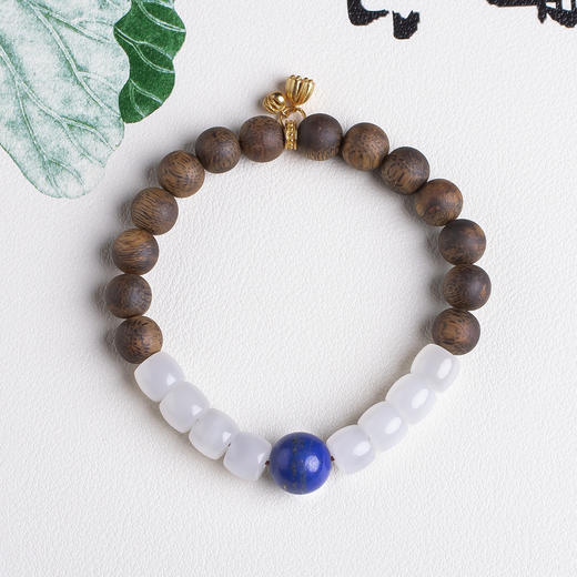 xy0448沉香+和田玉青金石生莲蓬手串 商品图0