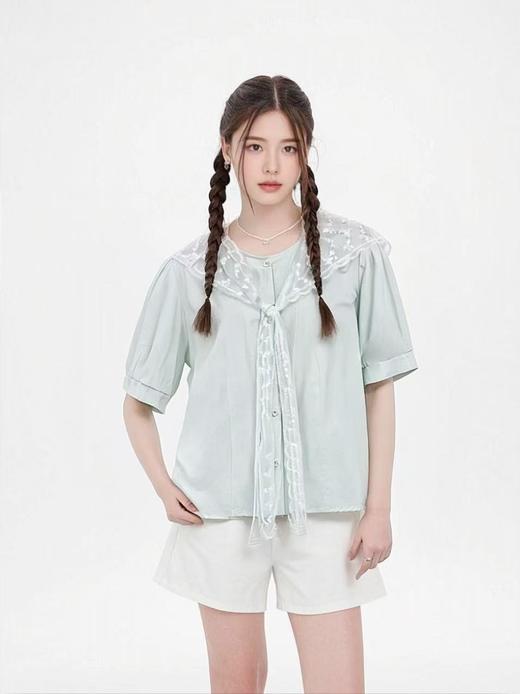 夏季最后清仓【韩系小衫】（赠送披肩）25082棉短款简约短袖小衫-喜出 商品图1