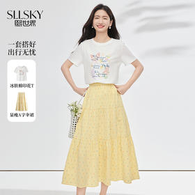 【07/16新品】熙世界减龄一整套穿搭女夏季新款休闲印花T恤蛋糕半身裙两件套装