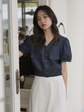 【时装系列】ME TOWN'S 挺括短款65%棉质感牛仔短袖上衣M1-2-喜出